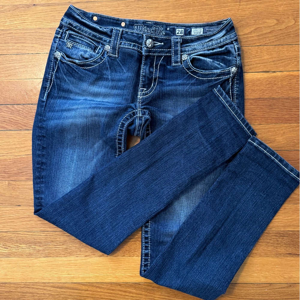 Miss Me Dark Blue Embellished Cross, Signature Skinny Jeans Size 28